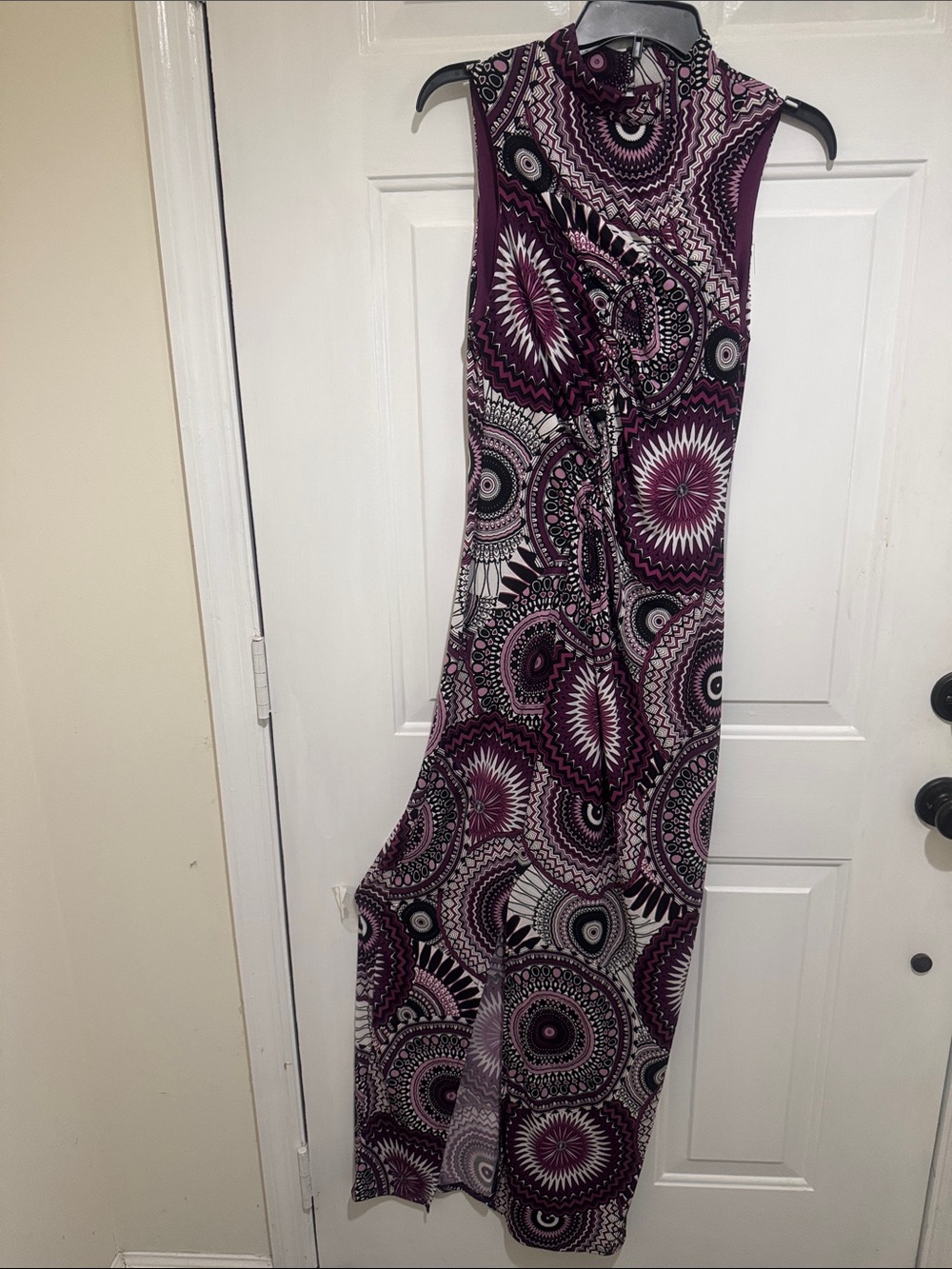 Ashley  Stewart Purple, Pink and Black Sleeveless Patterned Maxi Dress split hem